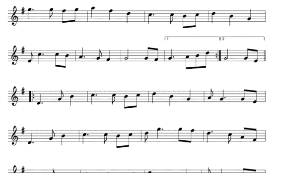 A sheet music page with several notes on it.