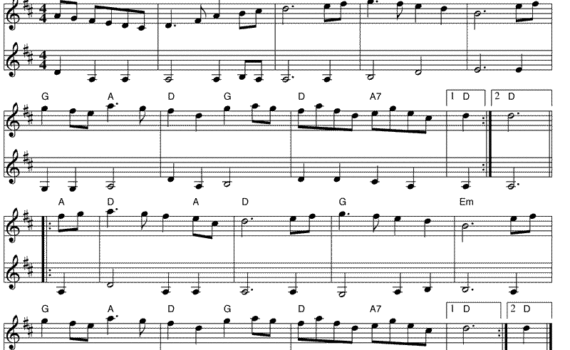 A sheet music with notes and numbers on it.