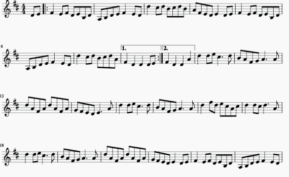 A sheet music page with notes and words.
