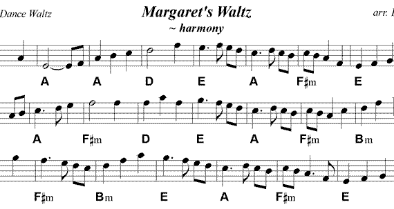 A sheet music with the words margaret 's waltz written in it.